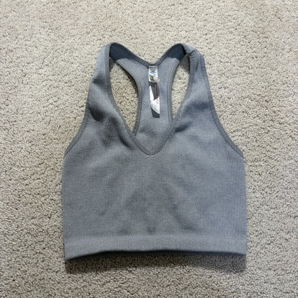 Free People Tops - Free People Movement Free Throw Crop Bra Top Gray Blue Small Ribbed